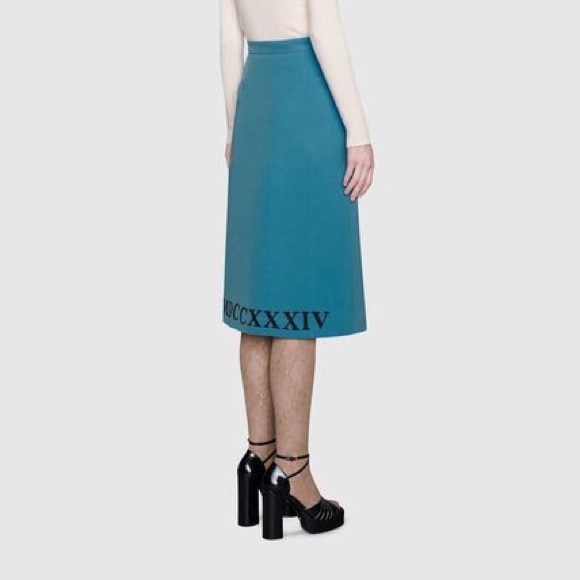GUCCI Blue Wool Roman Numeral Skirt Size 40 4 610297 Midi Runway Lined Rare Chic - Picture 16 of 16